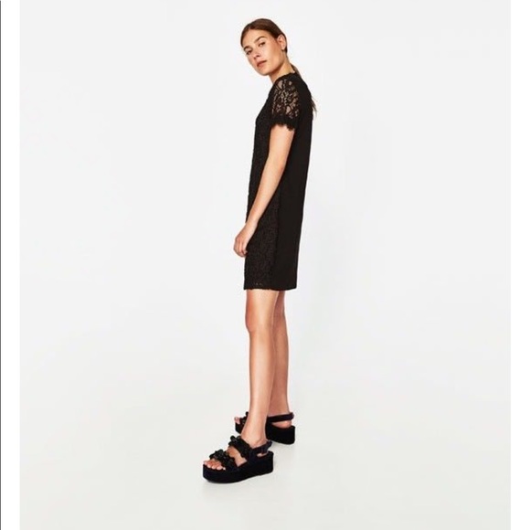 ZARA Black Lace Contrast Easy Pull On Dress - Picture 7 of 14